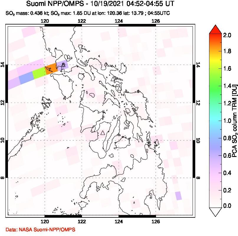 A sulfur dioxide image over Philippines on Oct 19, 2021.