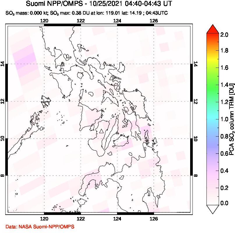 A sulfur dioxide image over Philippines on Oct 25, 2021.