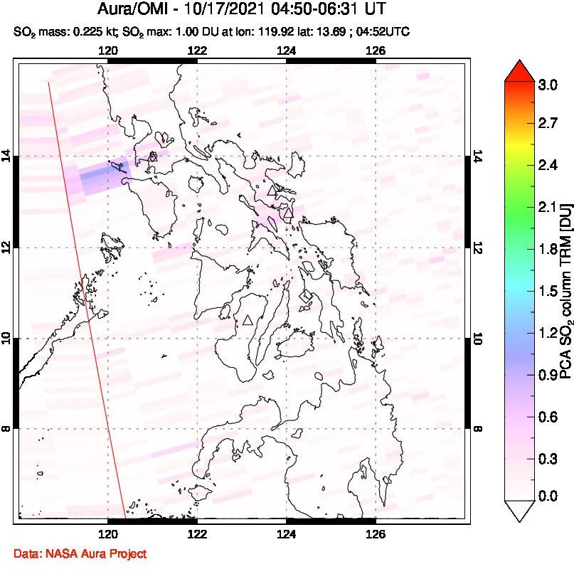 A sulfur dioxide image over Philippines on Oct 17, 2021.