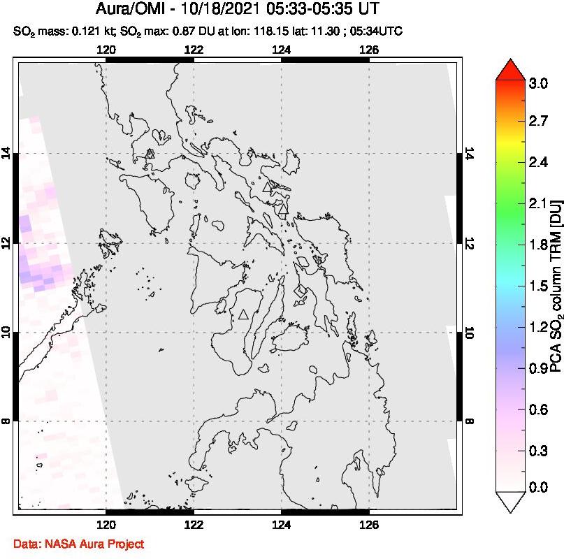 A sulfur dioxide image over Philippines on Oct 18, 2021.