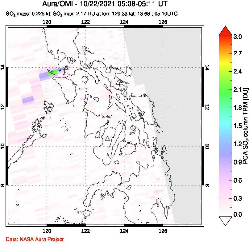 A sulfur dioxide image over Philippines on Oct 22, 2021.