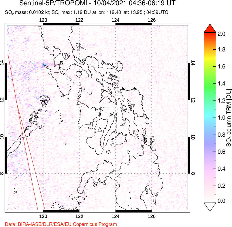 A sulfur dioxide image over Philippines on Oct 04, 2021.