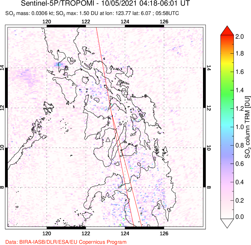 A sulfur dioxide image over Philippines on Oct 05, 2021.
