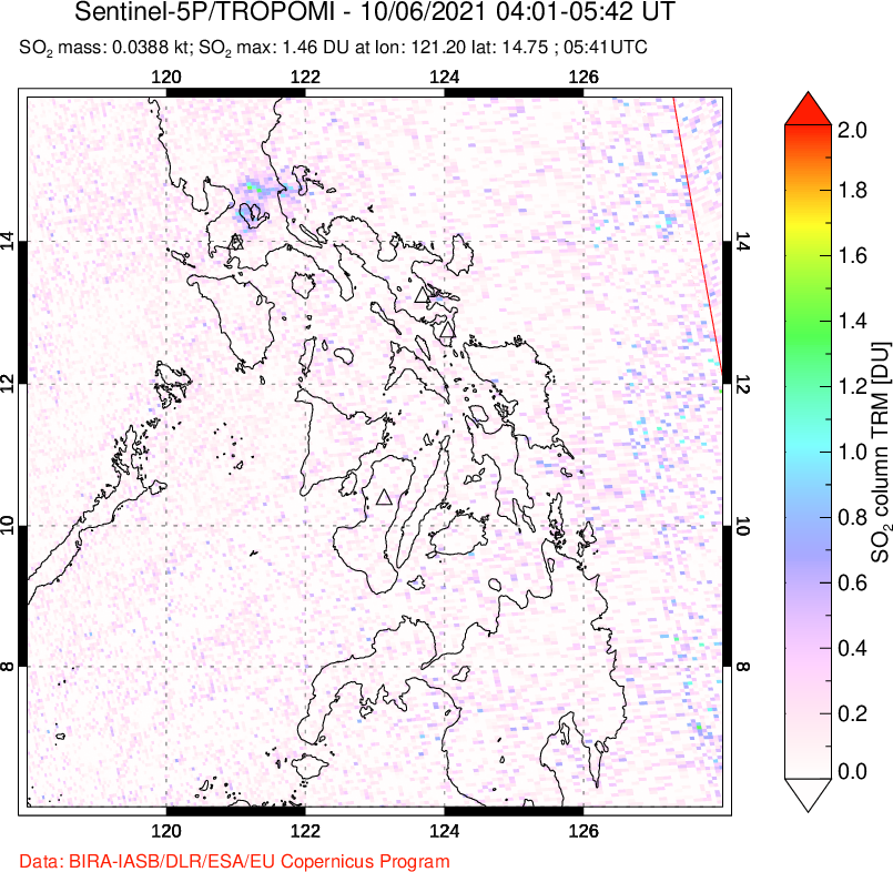 A sulfur dioxide image over Philippines on Oct 06, 2021.