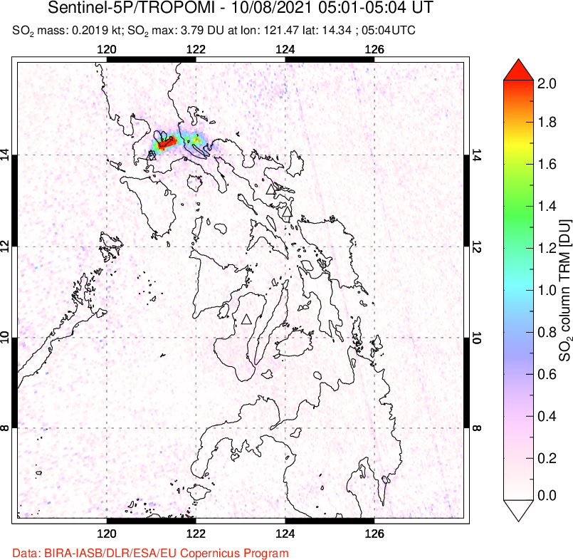 A sulfur dioxide image over Philippines on Oct 08, 2021.