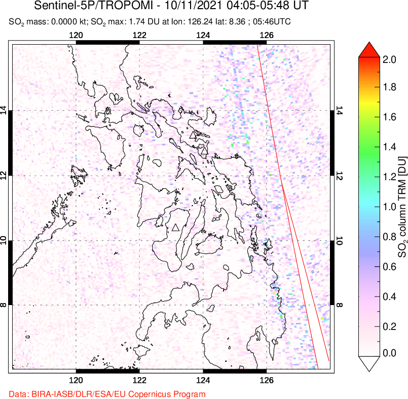 A sulfur dioxide image over Philippines on Oct 11, 2021.