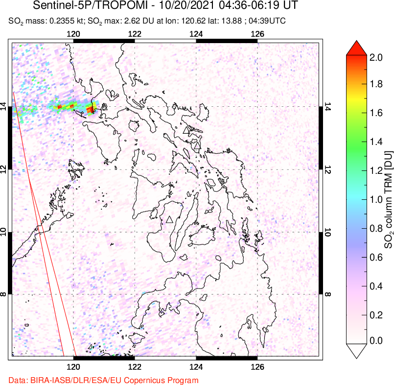 A sulfur dioxide image over Philippines on Oct 20, 2021.