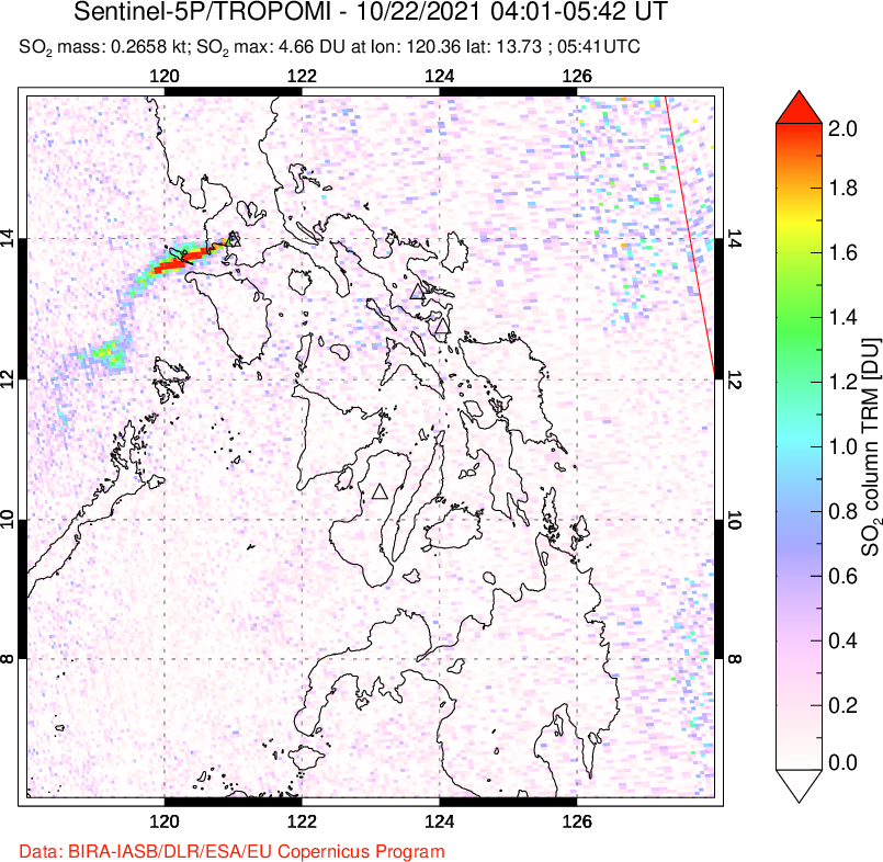 A sulfur dioxide image over Philippines on Oct 22, 2021.