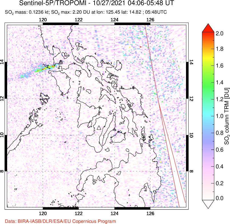 A sulfur dioxide image over Philippines on Oct 27, 2021.