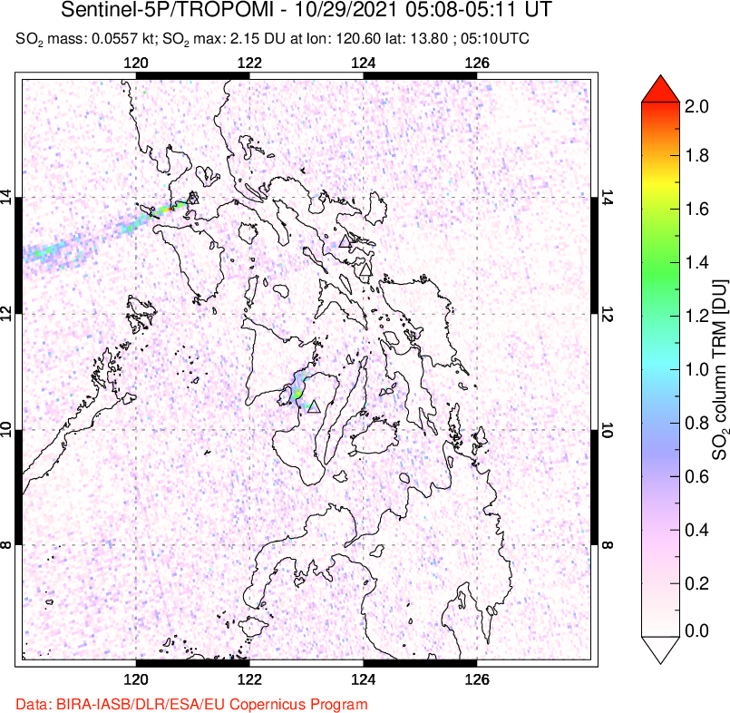 A sulfur dioxide image over Philippines on Oct 29, 2021.