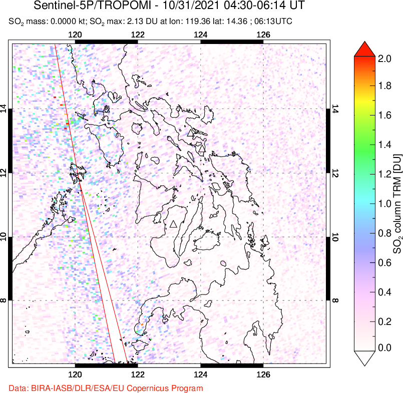 A sulfur dioxide image over Philippines on Oct 31, 2021.