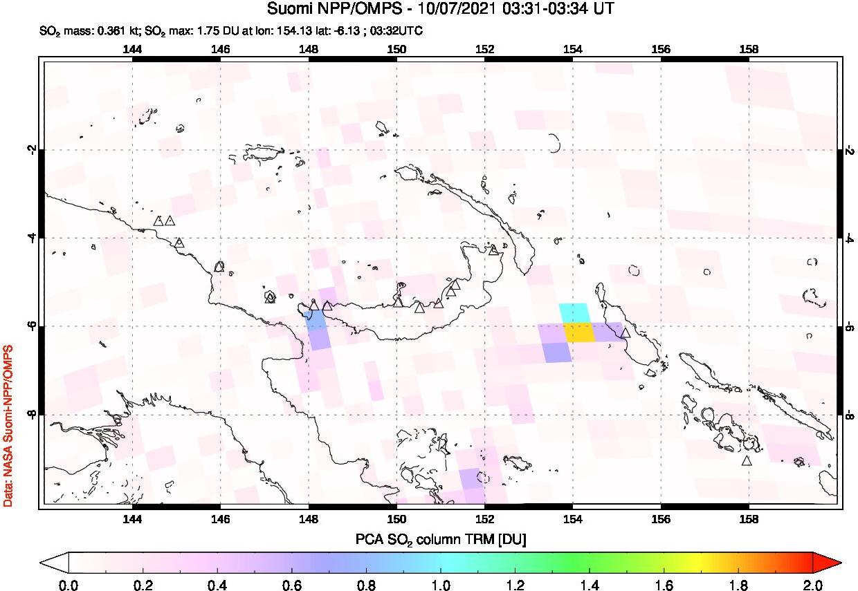 A sulfur dioxide image over Papua, New Guinea on Oct 07, 2021.