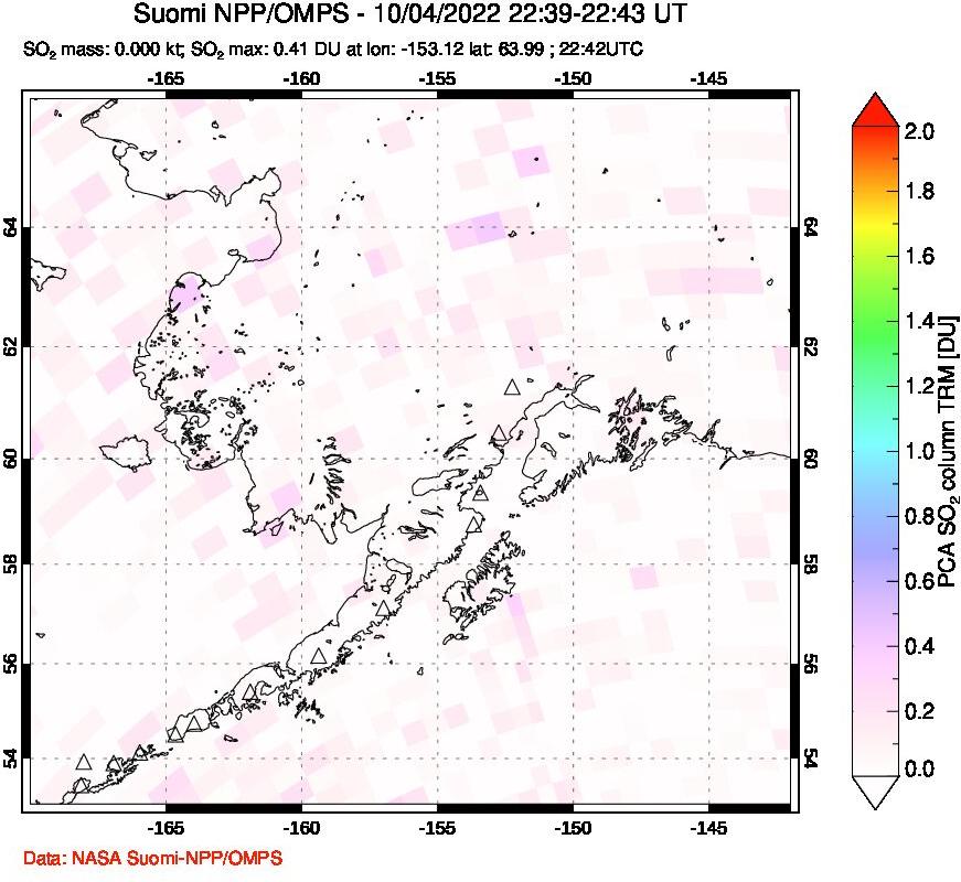 A sulfur dioxide image over Alaska, USA on Oct 04, 2022.
