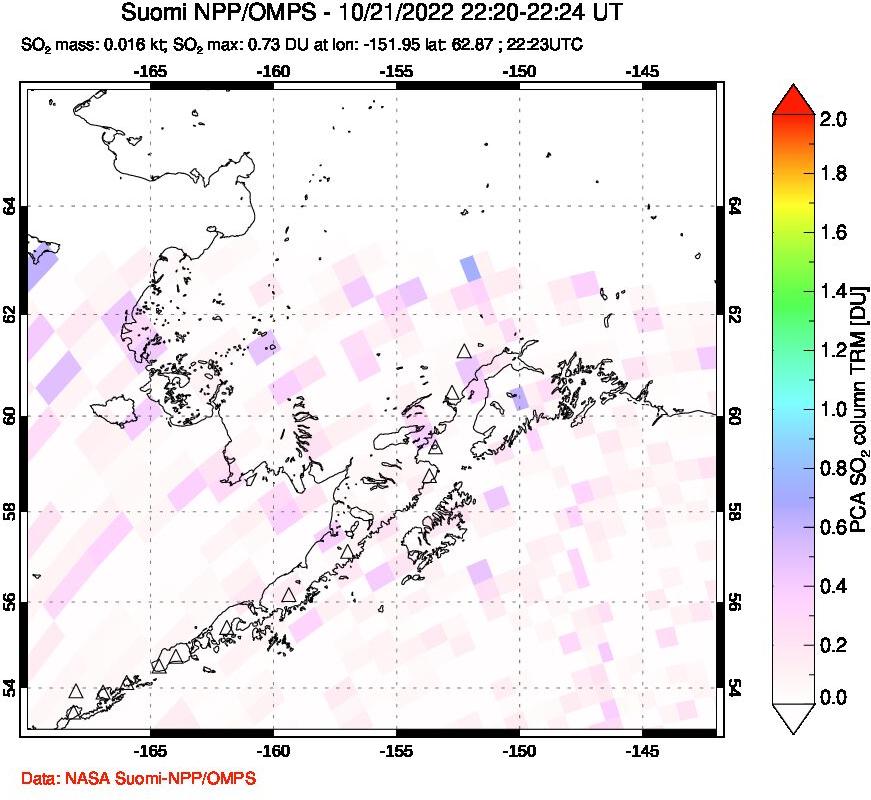 A sulfur dioxide image over Alaska, USA on Oct 21, 2022.