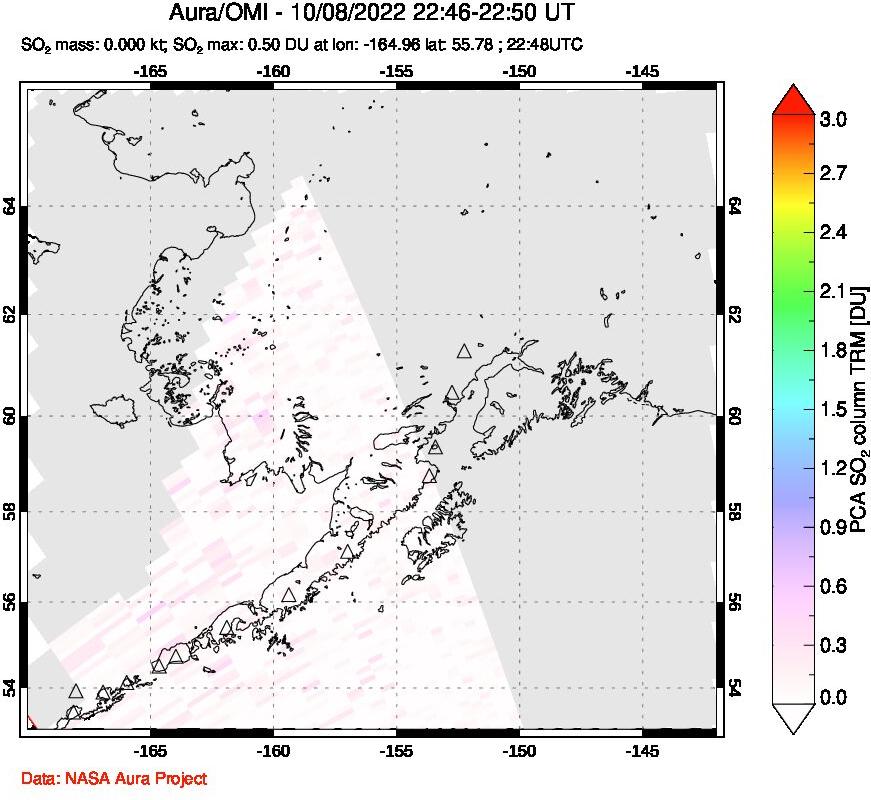 A sulfur dioxide image over Alaska, USA on Oct 08, 2022.