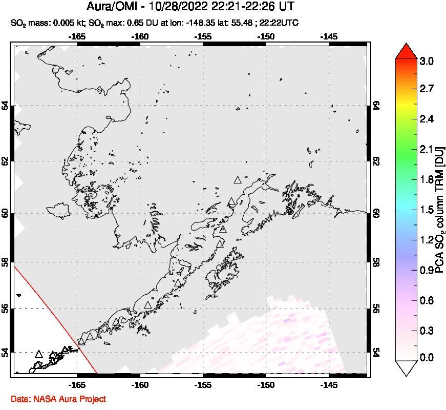A sulfur dioxide image over Alaska, USA on Oct 28, 2022.