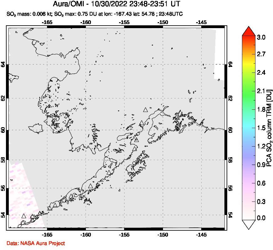 A sulfur dioxide image over Alaska, USA on Oct 30, 2022.