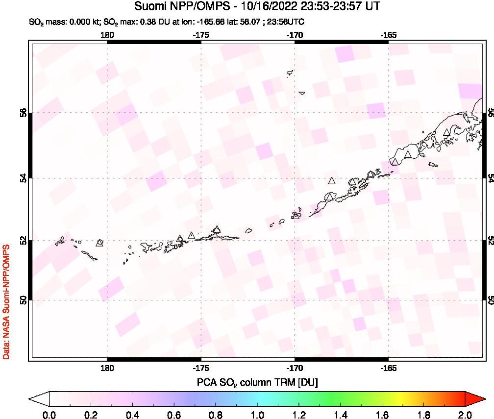 A sulfur dioxide image over Aleutian Islands, Alaska, USA on Oct 16, 2022.