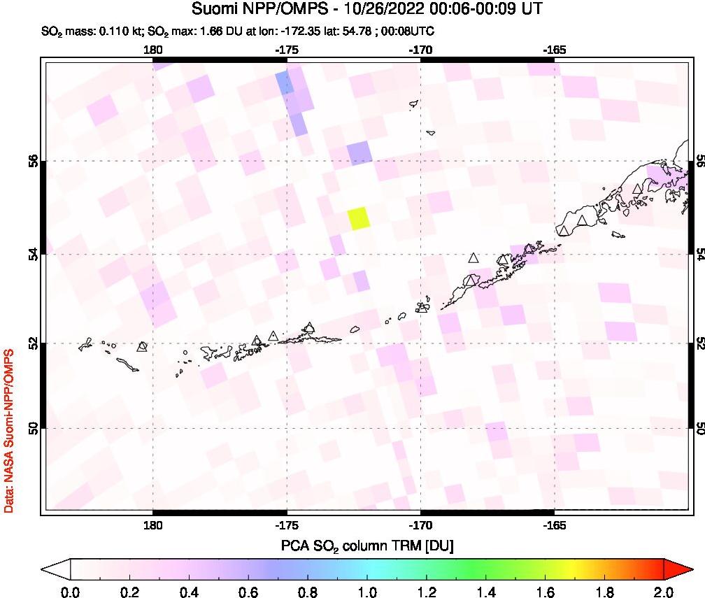 A sulfur dioxide image over Aleutian Islands, Alaska, USA on Oct 26, 2022.