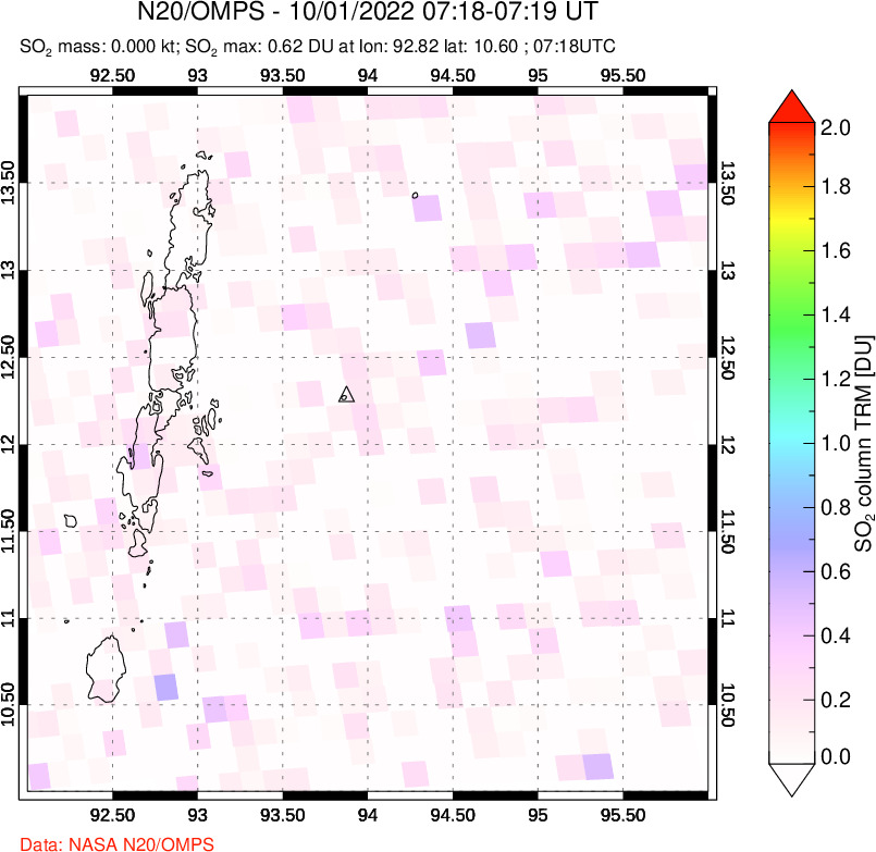 A sulfur dioxide image over Andaman Islands, Indian Ocean on Oct 01, 2022.