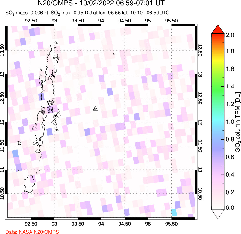 A sulfur dioxide image over Andaman Islands, Indian Ocean on Oct 02, 2022.