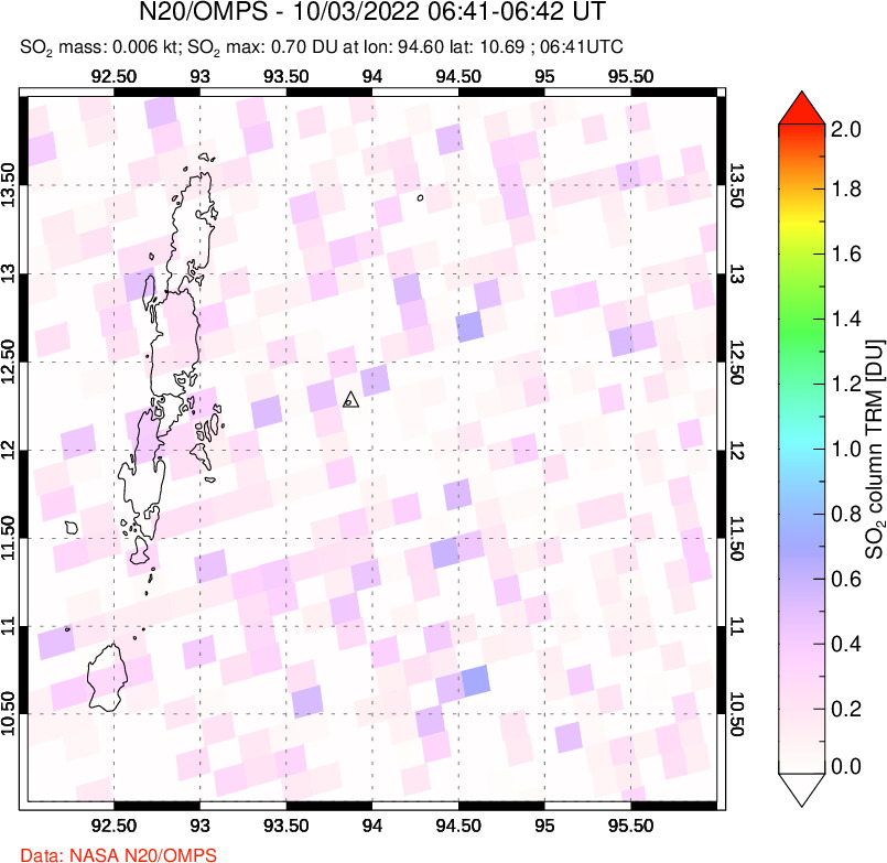 A sulfur dioxide image over Andaman Islands, Indian Ocean on Oct 03, 2022.