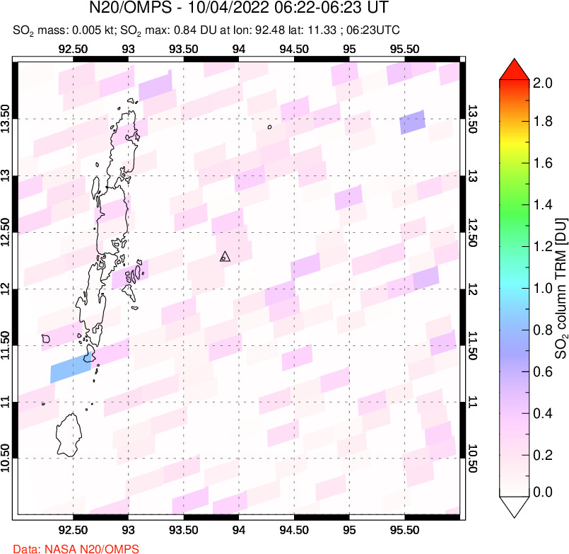 A sulfur dioxide image over Andaman Islands, Indian Ocean on Oct 04, 2022.