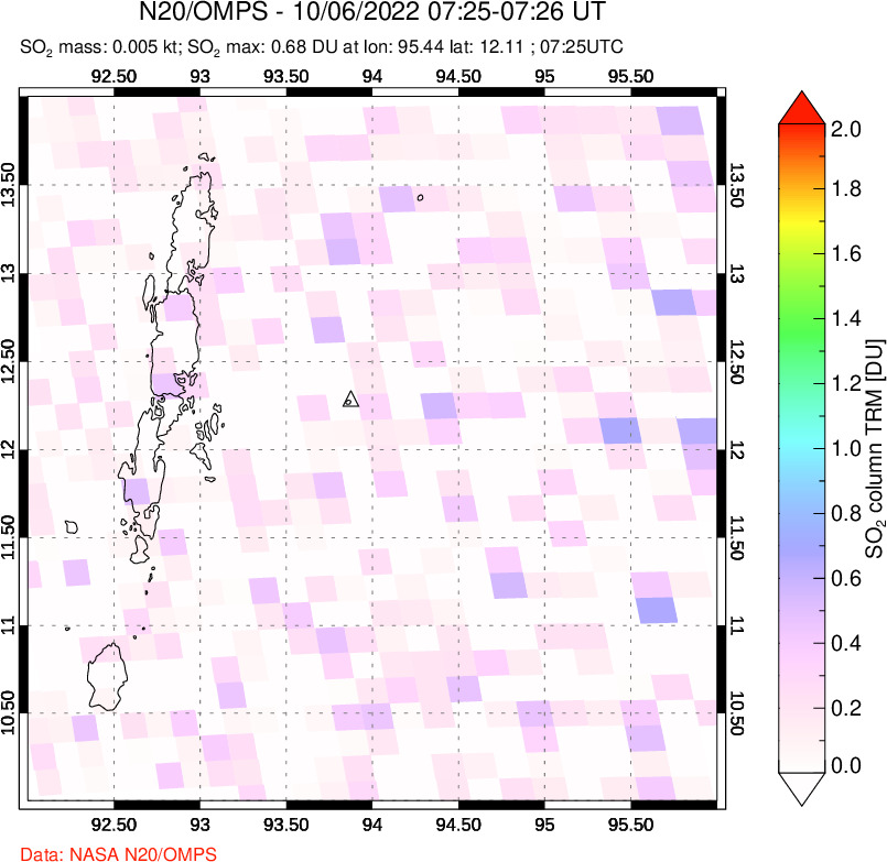 A sulfur dioxide image over Andaman Islands, Indian Ocean on Oct 06, 2022.