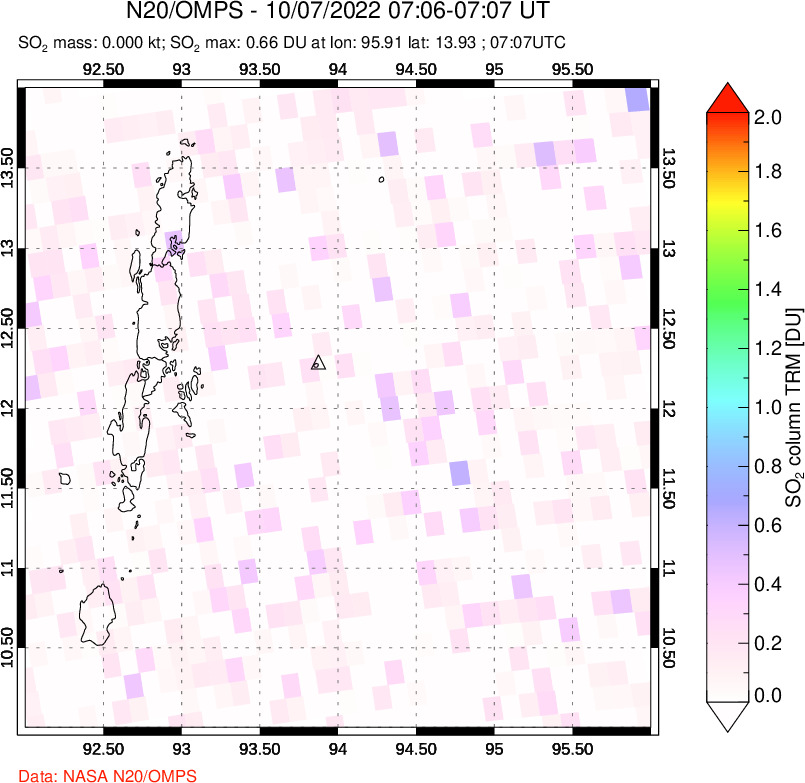 A sulfur dioxide image over Andaman Islands, Indian Ocean on Oct 07, 2022.