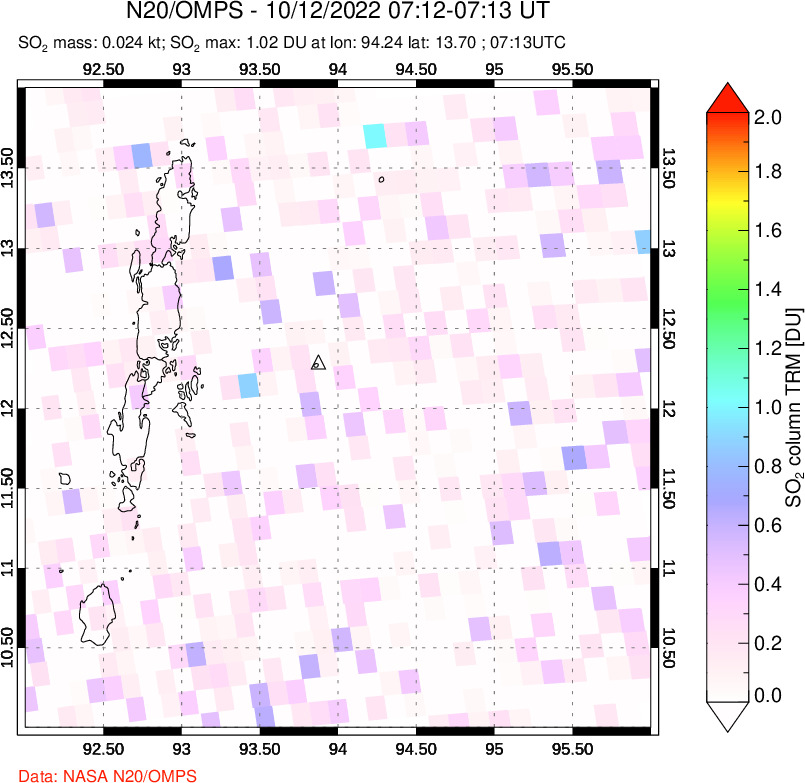 A sulfur dioxide image over Andaman Islands, Indian Ocean on Oct 12, 2022.