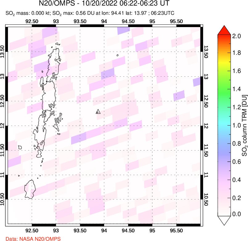 A sulfur dioxide image over Andaman Islands, Indian Ocean on Oct 20, 2022.