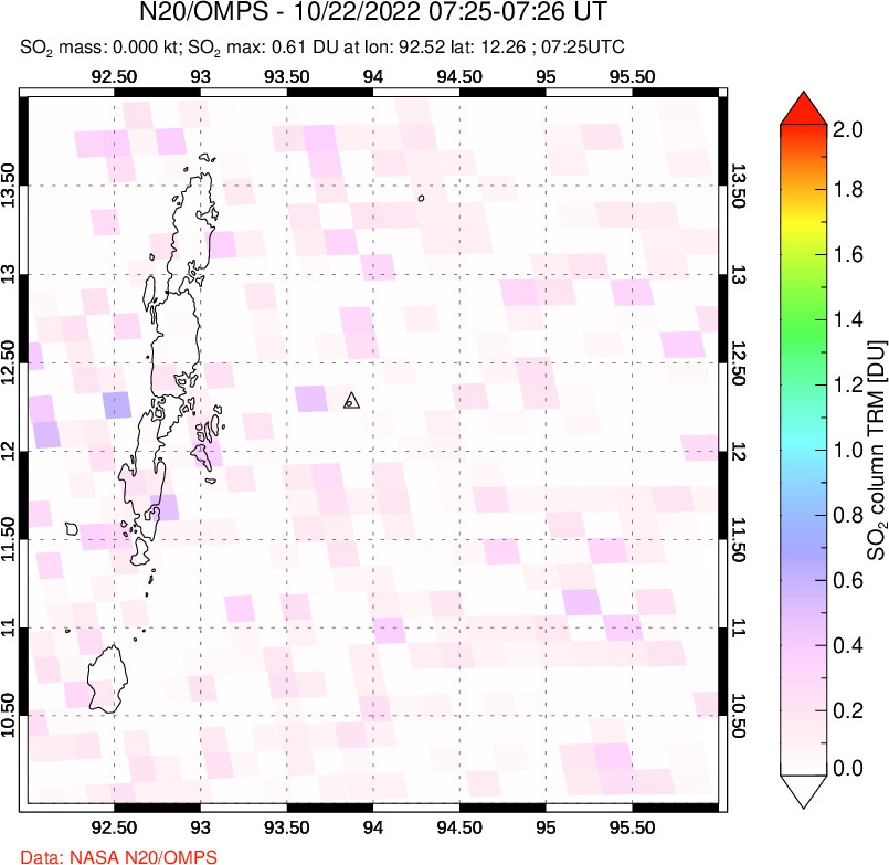 A sulfur dioxide image over Andaman Islands, Indian Ocean on Oct 22, 2022.