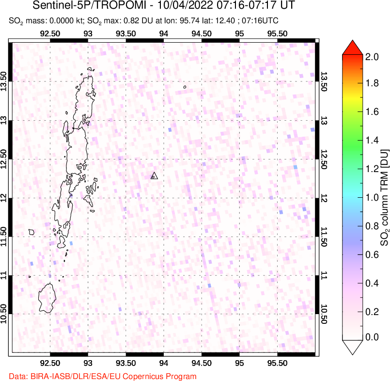A sulfur dioxide image over Andaman Islands, Indian Ocean on Oct 04, 2022.