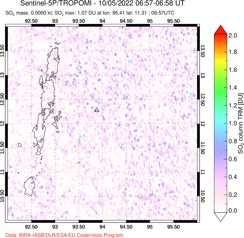 A sulfur dioxide image over Andaman Islands, Indian Ocean on Oct 05, 2022.