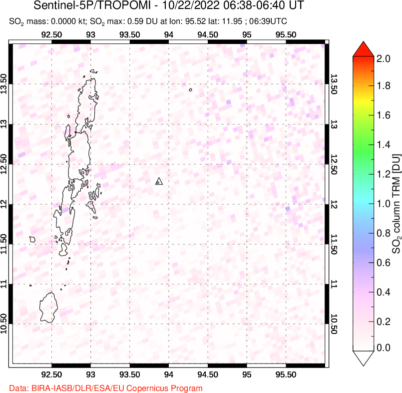 A sulfur dioxide image over Andaman Islands, Indian Ocean on Oct 22, 2022.