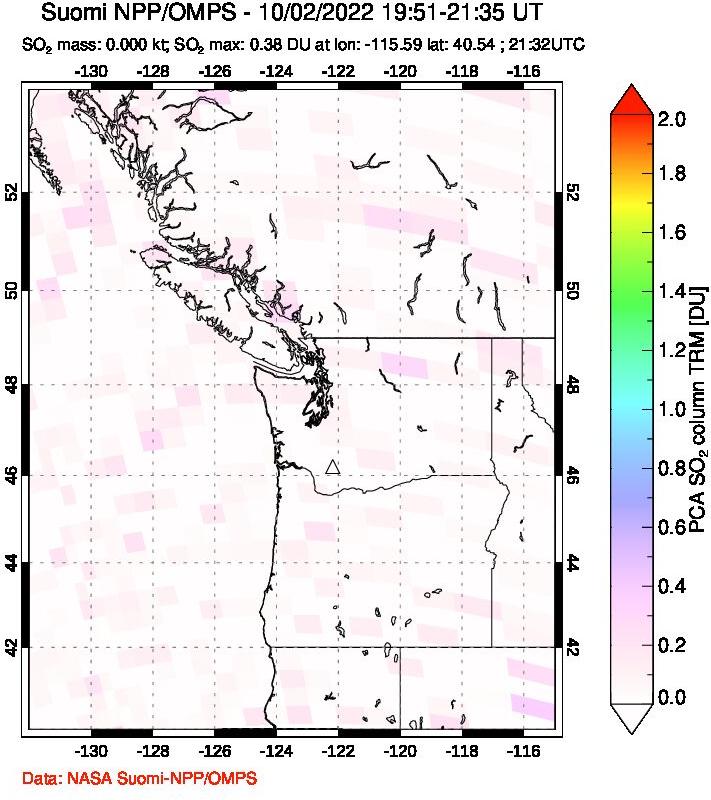 A sulfur dioxide image over Cascade Range, USA on Oct 02, 2022.