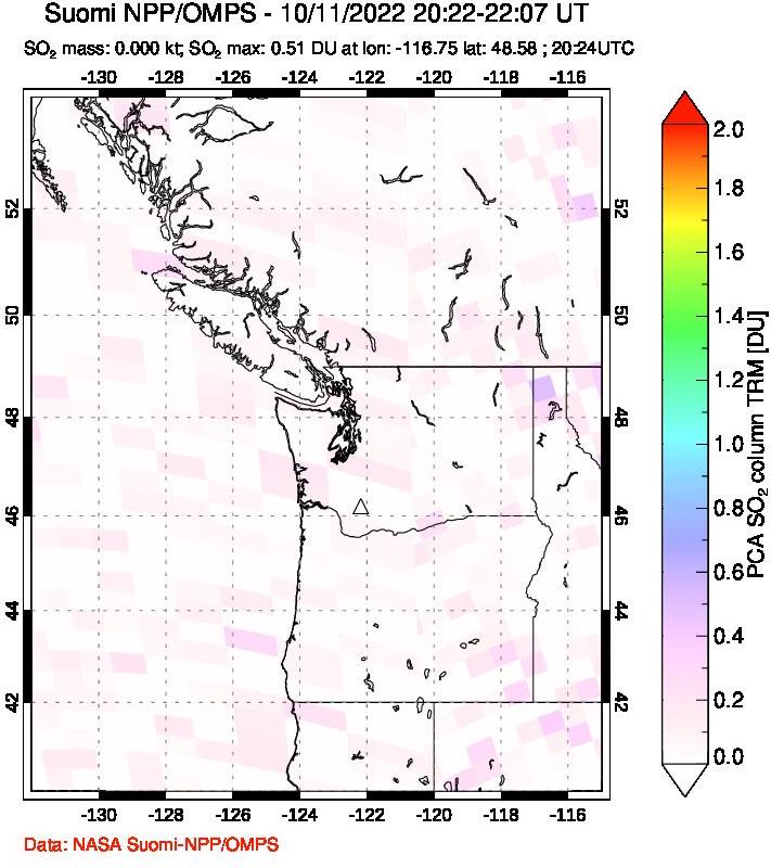 A sulfur dioxide image over Cascade Range, USA on Oct 11, 2022.