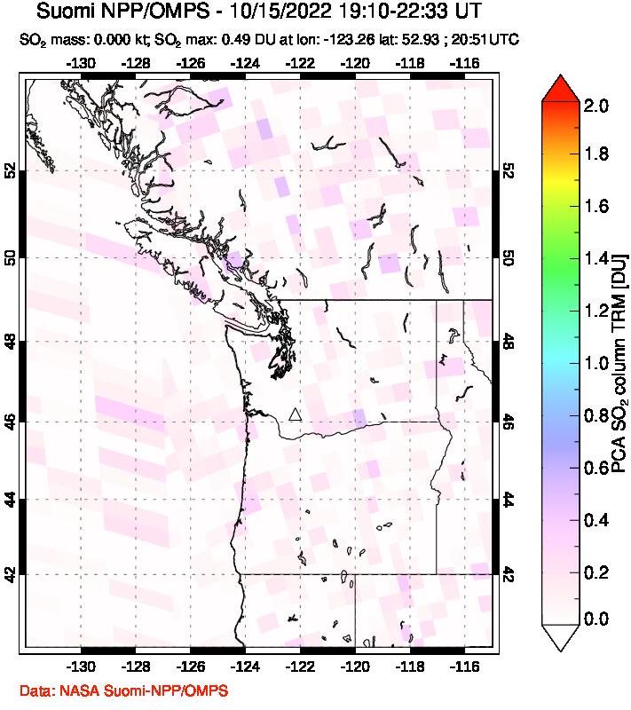 A sulfur dioxide image over Cascade Range, USA on Oct 15, 2022.