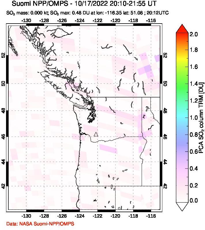 A sulfur dioxide image over Cascade Range, USA on Oct 17, 2022.