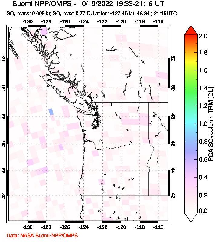 A sulfur dioxide image over Cascade Range, USA on Oct 19, 2022.