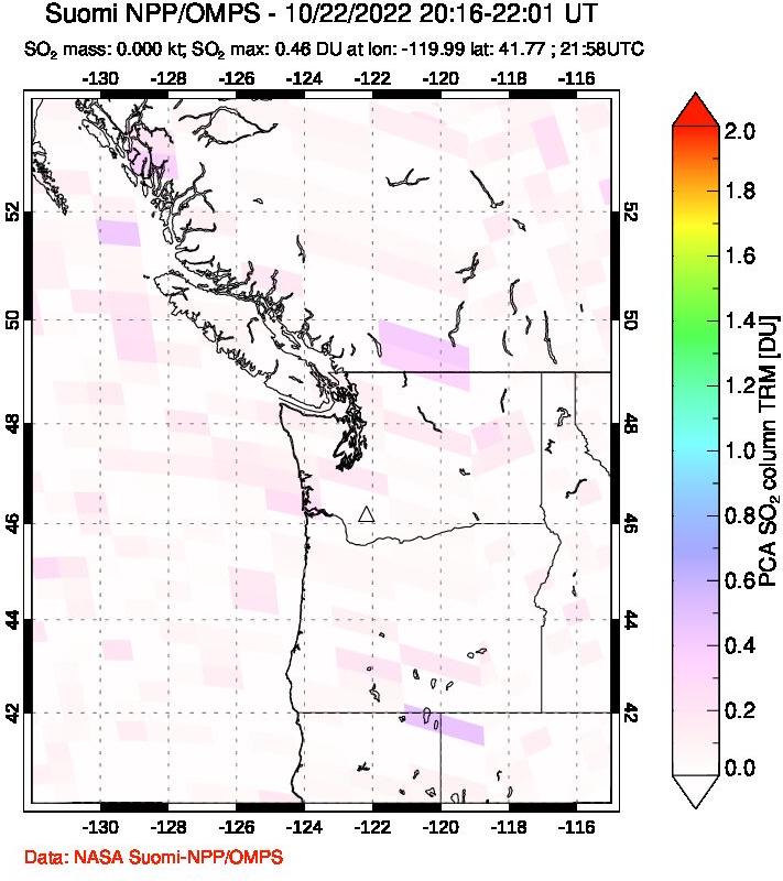 A sulfur dioxide image over Cascade Range, USA on Oct 22, 2022.