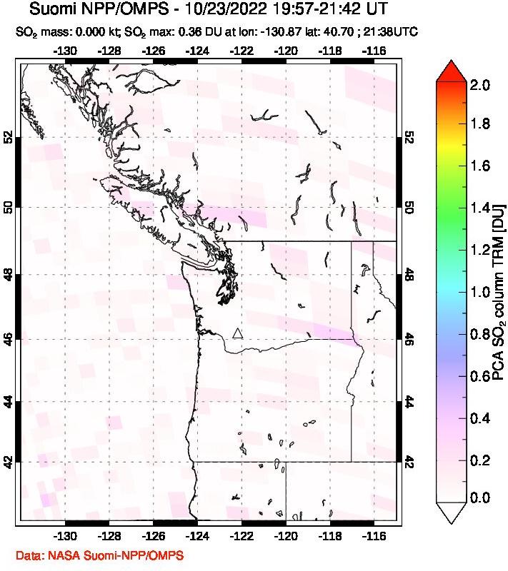 A sulfur dioxide image over Cascade Range, USA on Oct 23, 2022.