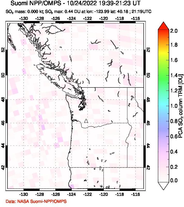 A sulfur dioxide image over Cascade Range, USA on Oct 24, 2022.