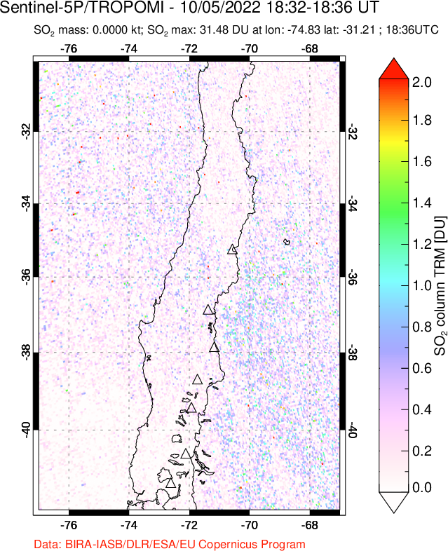 A sulfur dioxide image over Central Chile on Oct 05, 2022.