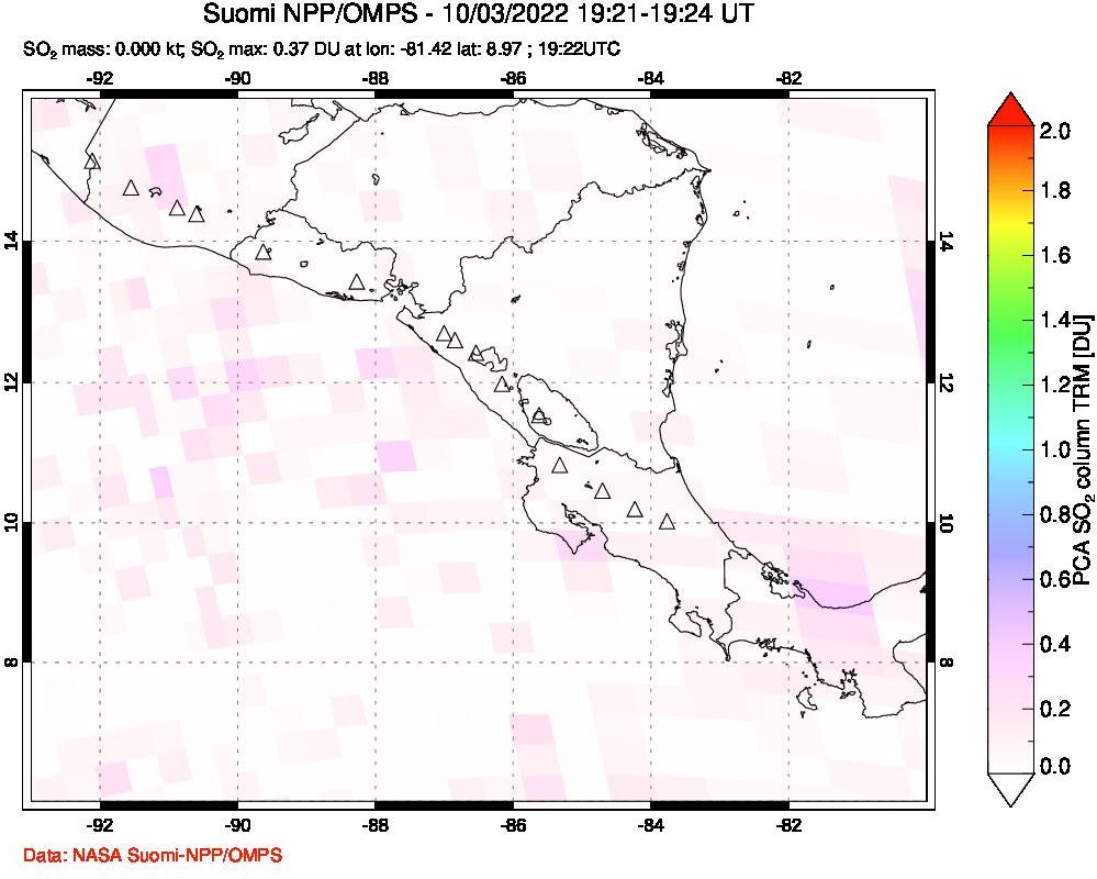 A sulfur dioxide image over Central America on Oct 03, 2022.