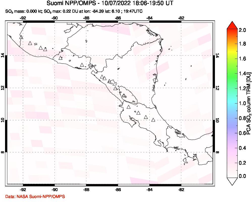 A sulfur dioxide image over Central America on Oct 07, 2022.