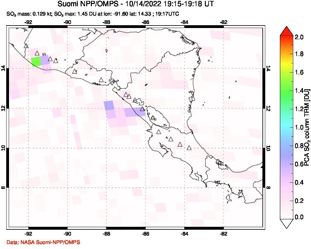 A sulfur dioxide image over Central America on Oct 14, 2022.