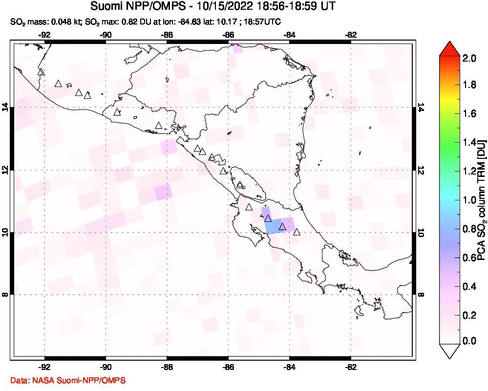 A sulfur dioxide image over Central America on Oct 15, 2022.
