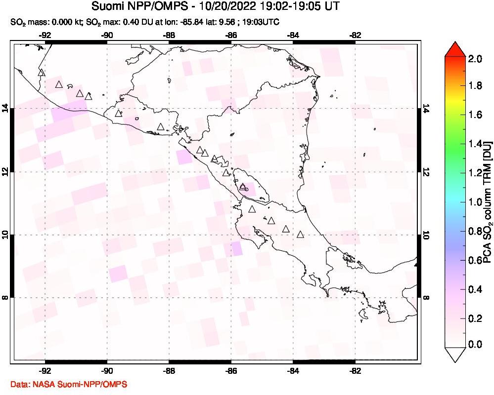 A sulfur dioxide image over Central America on Oct 20, 2022.