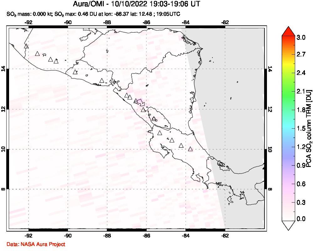 A sulfur dioxide image over Central America on Oct 10, 2022.